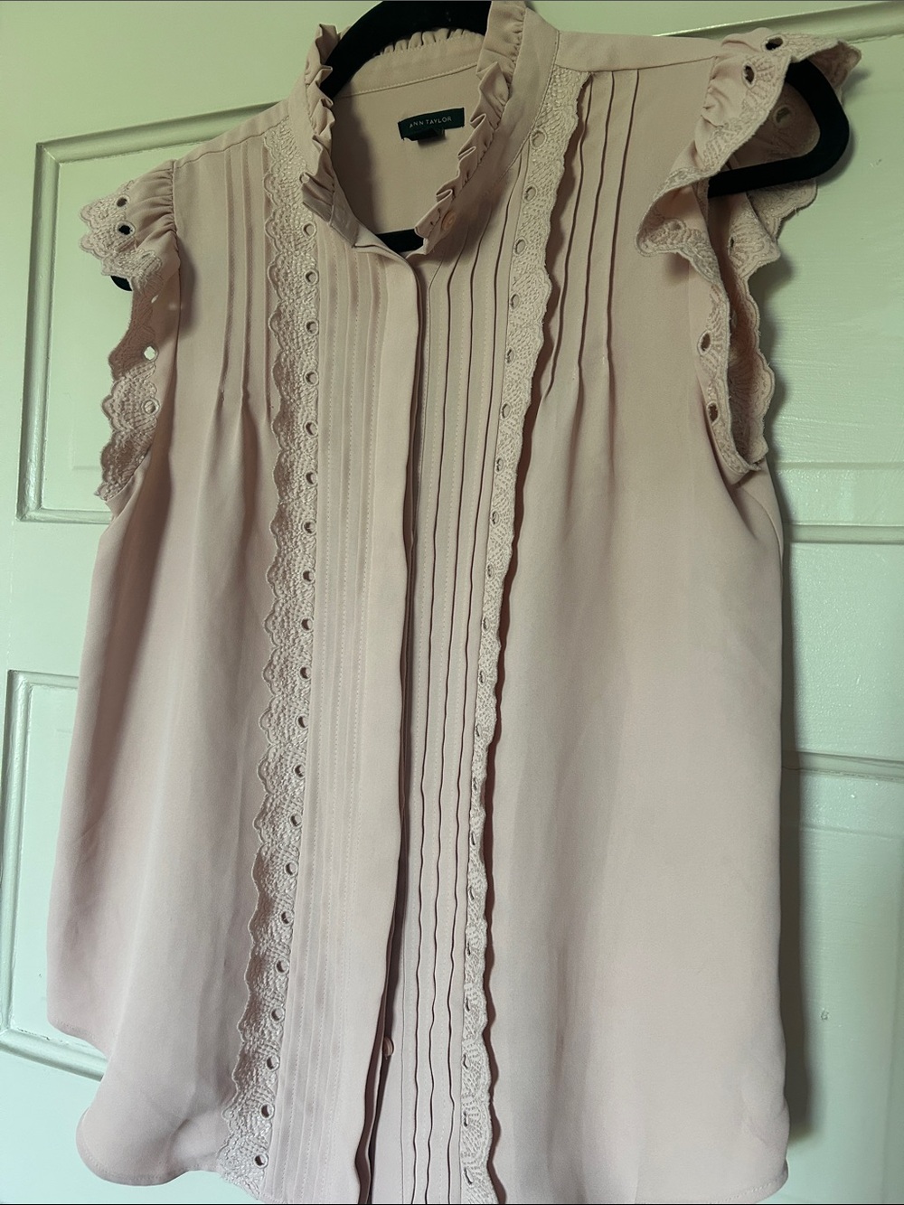 Ann Taylor Sleeveless Lace-Trim Blouse - Blush Pink